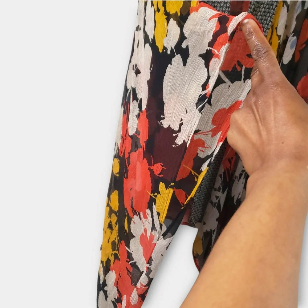 Elevenses Anthropologie 100% Silk Sheer Chiffon Floral Kimono Wrap OS Black Red